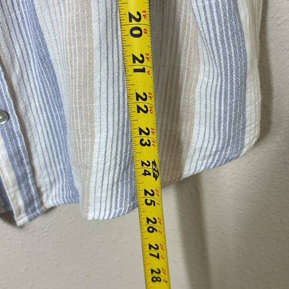 Becool Linen Blend Striped Button Down Short Sleeve Shirt Blue Beige White Sz S - Picture 7 of 8
